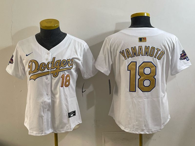 Youth Los Angeles Dodgers #18 Yamamoto White Gold 2026 Nike Game MLB Jersey 004